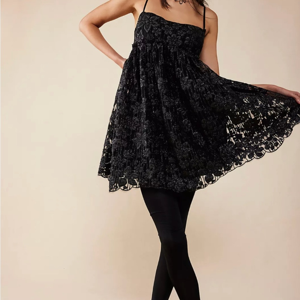 NWOT Free People Black Sparkly Lace Formal Dress